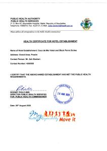 Un certificat, premiu, logo sau alt document afișat la Coco de Mer Hotel and Black Parrot Suites