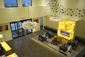 an overhead view of a lobby with a fireplace at Holiday Inn Express Janesville-I-90 & US Highway 14, an IHG Hotel in Janesville