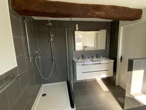 a bathroom with a shower and a sink at Authentic Stays - 6p-maisonette in Eijsden