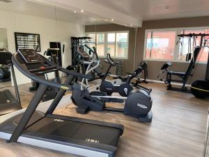 a gym with several treadmills and exercise bikes at Hotel Giberti & Spa in Verona
