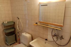 Un baño con ducha, inodoro y lavabo. en Lokkankoti A, en Lokka 9 fotos más