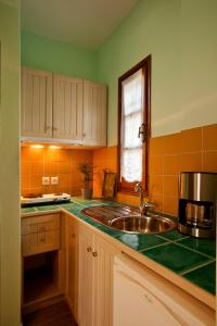 cocina con fregadero y encimera en Victoria's Guesthouse, en Damouchari