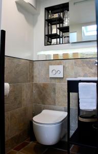 a bathroom with a white toilet and a counter at Le Chemin du Village in Croth