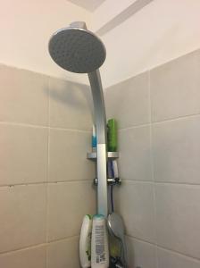a shower with a shower head in a bathroom at Comfortable Studio Herzliya in Herzliya