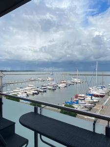 a view of a marina with boats in the water at Speicher Residenz Barth E3 App 1 in Barth