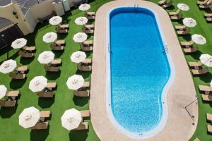 an overhead view of a swimming pool with chairs and umbrellas at GF Isabel in Adeje