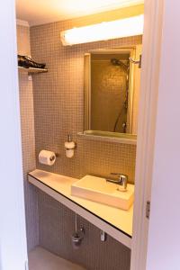 een badkamer met een wastafel en een spiegel bij Brabantdam 44 self check in in Gent