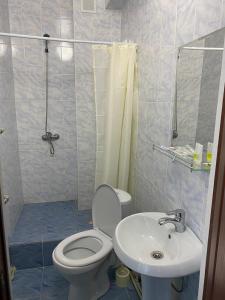a bathroom with a toilet and a sink at Пана in Almaty
