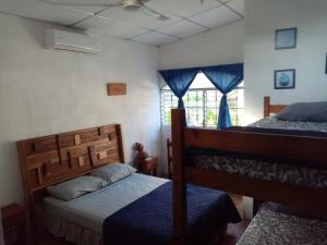 El TamarindoにあるLa Ceja Beach Houseのベッドルーム1室(ベッド2台、窓付)