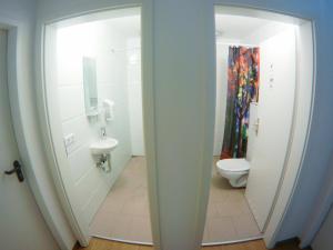 a bathroom with a shower and a toilet in it at Hostel & Monteurzimmer bei Hansezimmer in Hamburg