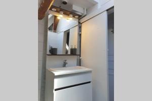 a bathroom with a sink and a mirror at Le 61 - hyper centre - WIFI in Dieppe