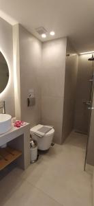a bathroom with a toilet and a sink and a shower at Skalidis Apartments in Tolo +41 photos