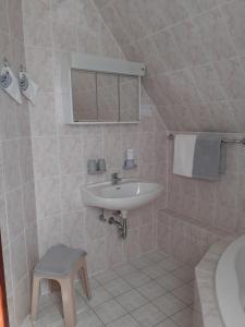 a bathroom with a sink and a mirror at Villa Tannerhof in Braunlage