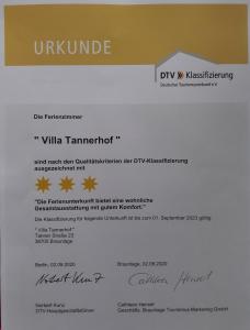 un documento con una lettera di trasferimento del visto di Villa Tannerhof a Braunlage