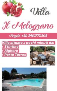 una señal para una villa con piscina y una fresa en la parte superior en Il Melograno, en Campanedda