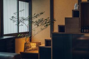 una stanza con una pianta in un vaso su uno scaffale di nol kyoto sanjo a Kyoto
