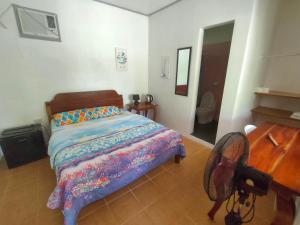 a bedroom with a bed and a desk and a fan at Moalboal T Breeze Coastal Resort in Moalboal
