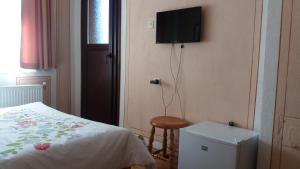 1 dormitorio con 1 cama y TV en la pared en Guest House Bolyarka, en Koprivshtitsa