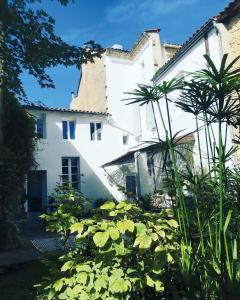 una casa blanca con plantas delante en MAISON MATEJEWSKI chambre d'hôtes avec jardin, en Blaye