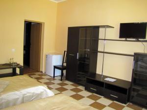 ein Schlafzimmer mit einem Bett und einem TV an der Wand in der Unterkunft Перлина in Morschyn