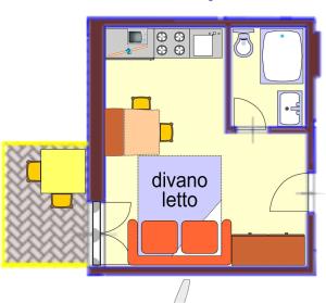 planta de una sala de estar con sofá en Residence Olivotti, en Finale Ligure