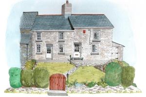 a drawing of a stone house with a garden at Bojewyan Cottage, Sandy Beaches and Great walking in Penzance