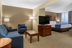 Habitación de hotel con cama y TV en Comfort Inn Near Greenfield Village, en Dearborn