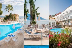 a collage of photos of the hotel and the pool at Hotel Moresco in Diano Marina