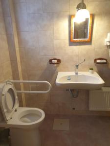 y baño con aseo y lavamanos. en Traditional Guesthouse Marousio, en Rodavgí