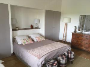 a bedroom with a bed with two pillows and a dresser at La Bastide rouge in Saint-Geniès-Bellevue