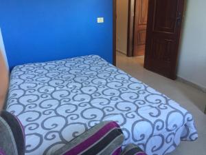 a bedroom with a bed and a blue wall at Guajara loft-balcon in Las Lagunas