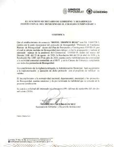 Certifikát, hodnocení, plakát nebo jiný dokument vystavený v ubytování Hotel Tropico Real Mesitas