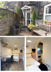 two pictures of a house with a kitchen and a living room at 'Mysty' Studio style Winter deal on 3 nights or more Nov to Mar in Windermere