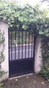 ein schwarzes Eisentor mit Efeu darüber in der Unterkunft Ferme Maya in Saint-Genest-Lerpt + 2 Fotos