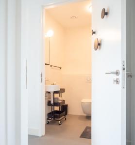 een badkamer met een wastafel en een toilet bij Onze Kas in Lelystad