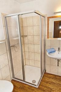 a bathroom with a shower and a sink at Sonnenhof-Willingen in Willingen +30 photos