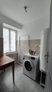 cocina con lavadora en una habitación en Aux Portes Du Marais, en Ceyzérieu
