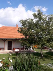 uma casa com um telhado laranja e uma árvore em Mátyásmadár Vendégház em Tard