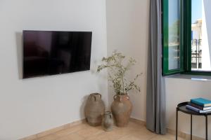 Televízia a/alebo spoločenská miestnosť v ubytovaní Kite Blue Villas