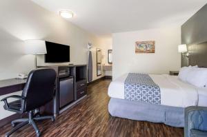 a hotel room with a bed and a desk and a television at Econo Lodge Near Motor Speedway in Bristol