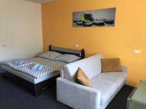ein Wohnzimmer mit einem Sofa und einem Bett in der Unterkunft Apartment Corriger in Ústí nad Orlicí