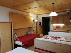 1 dormitorio con 2 literas y cocina en Casa Focobon - presso Sussy residence en Falcade