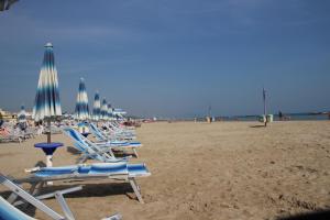 a row of lounge chairs and umbrellas on a beach at B&b Sogni d'oro Milena in Civitanova Marche