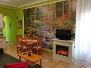 salon z kominkiem i obrazem na ścianie w obiekcie Apartamentos Dana Madrid w Madrycie