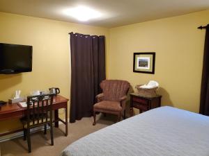 a bedroom with a bed and a desk and a television at Abba Inn Guest House in St. John's +14 photos