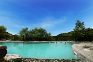 duży basen z niebieską wodą w ogrodzie w obiekcie Borgo I Tre Baroni - Spa Suites & Resort w mieście Poppi
