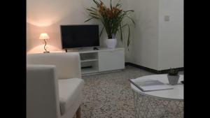 - un salon avec une télévision, un canapé et une table dans l'établissement LA TERRASSETA, à Deltebre