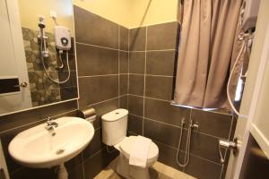 een badkamer met een wastafel, een toilet en een douche bij Shamrock Greenhill in Ipoh