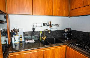 eine Küche mit einer Spüle und einer Arbeitsplatte in der Unterkunft Suite sulle piste in Faidello