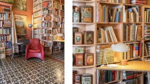 a room with a book shelf filled with books at Charming 125 m2 apartment in historic center Middelburg in Middelburg